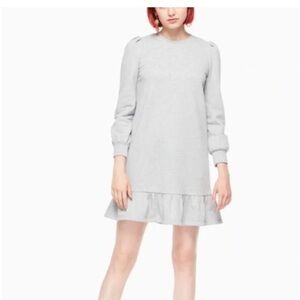 Kate Spade Gray Ruffled Puff Sleeve Sweater Dress with a bow